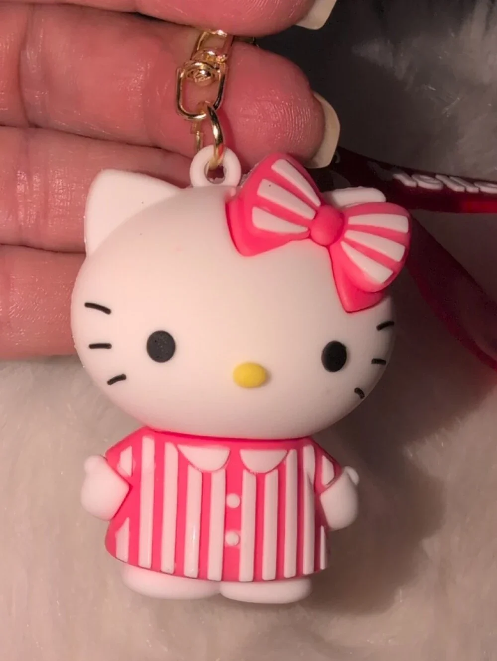 Hello Kitty Pink & White Striped Keychain Bag Charm